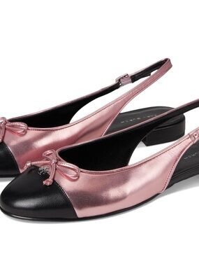 Tory Burch Metallic Pink and Black Slingback Ballet Flats